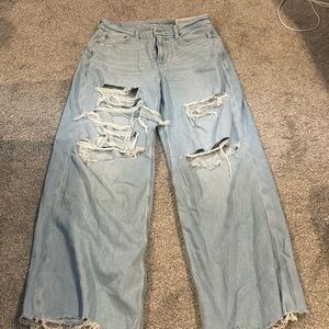 american eagle curvy super high waisted baggy wide leg